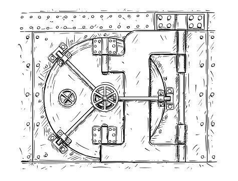 Cartoon Vector Drawing of Closed Vault Door