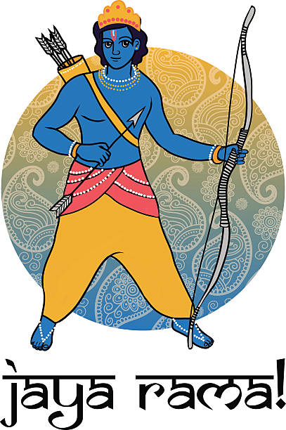 cartoon vector hindu god Rama cartoon vector hindu god Rama. Happy Dussehra. Greeting card, poster, banner and other print. ramayana stock illustrations