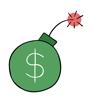 Cartoon vector illustration of dollar bomb about to explode.