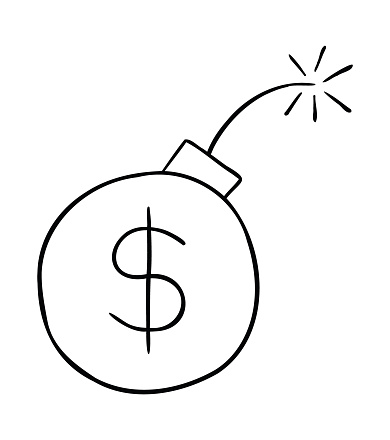 Cartoon vector illustration of dollar bomb about to explode