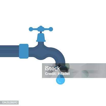 istock cartoon water tap with falling dropwater 1342528592