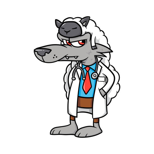 cartoon-wolf-doctor-wearing-a-sheep-vector-id913582278