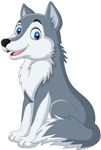 Cartoon wolf sitting on white background