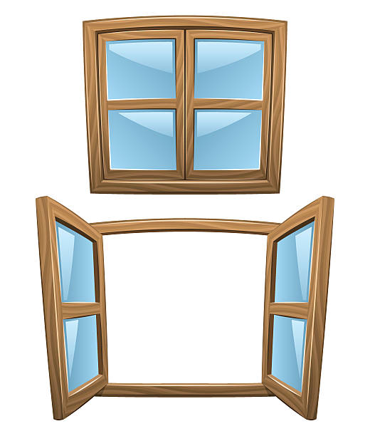 Cartoon wooden windows Cartoon wooden windows - closed and open (Vector. AI-file included) window clipart stock illustrations