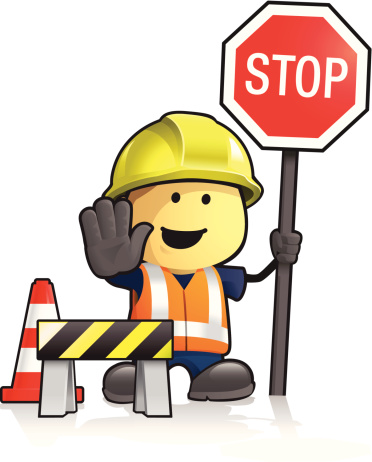 Cartoon worker and stop sign