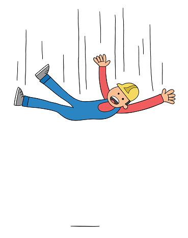 Cartoon worker falls from height, vector illustration
