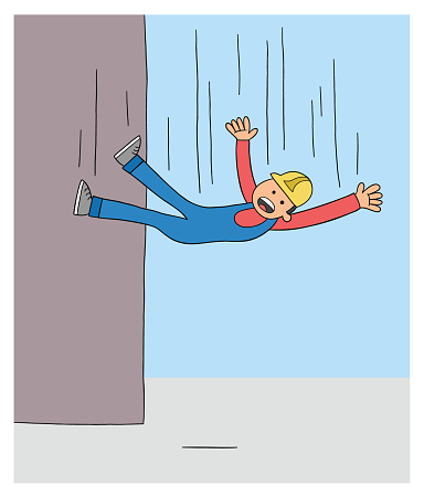 Cartoon worker man falls from the height, vector illustration