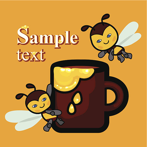 cartoon_bees_with_honey Illustration of two cute cartoon bees with cup of honey. Can be used to fabric design, decorative background, wallpaper, label, screensaver, etc. sweet little models pictures stock illustrations