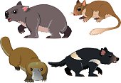 Cartoony Illustration of Native Australian Animals. Each Animal on Separate Layer. High resolution JPG and Illustrator 0.8 EPS included.