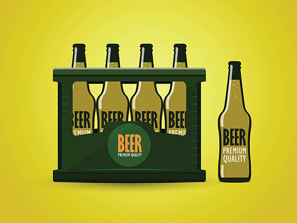 case of beer vector flat logo in the form of a crate of beer. Front view crate stock illustrations