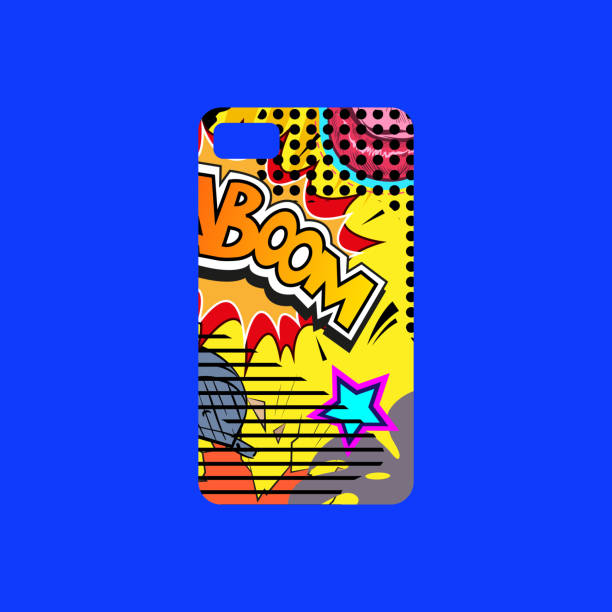 Case on the phone with bright picture, fashionable colors. Comics book style. Pop art design template phone cover. Hand drawn vector illustration.  phone cover stock illustrations