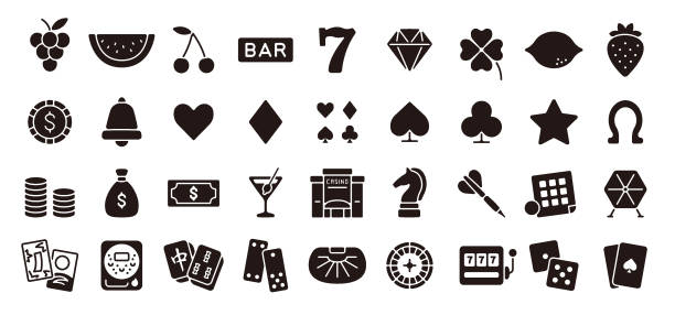 Casino and Gambling Icon Set (Flat Silhouette Version) This is a set of casino icons. This is a set of simple icons that can be used for website decoration, user interface, advertising works, and other digital illustrations. chess silhouettes stock illustrations