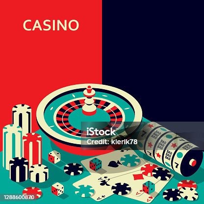 istock Casino banner. Roulette and slot, chips, dices and cards 1288600870