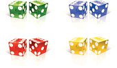 four color options of crystal clear casino dices