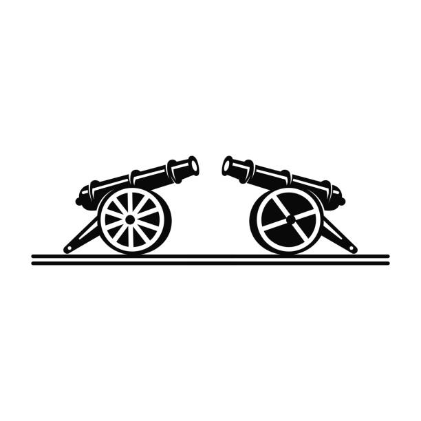 Cast-iron cannon icon inspiration Cast-iron cannon icon,Simple logo  of cast-iron cannon icon for web cannon artillery stock illustrations