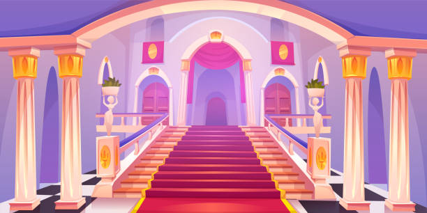 城の階段、宮殿の入り口の上向きの階段 - お城　イラスト点のイラスト素材／クリップアート素材／マンガ素材／アイコン素材