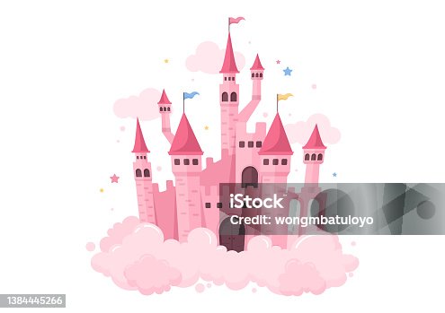 istock Castle with Majestic Palace Architecture and Fairytale Like Scenery in Cartoon Flat Style Illustration 1384445266