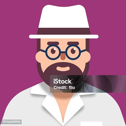 istock Casual Bearded Man in White Shirt and Hat Face Avatar 1174030950