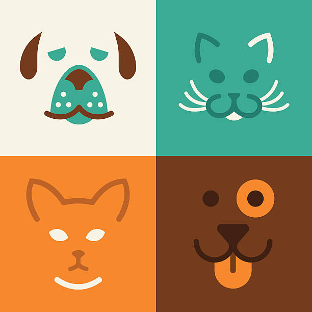 stockillustraties, clipart, cartoons en iconen met cat and dog pet symbols - dierenkop
