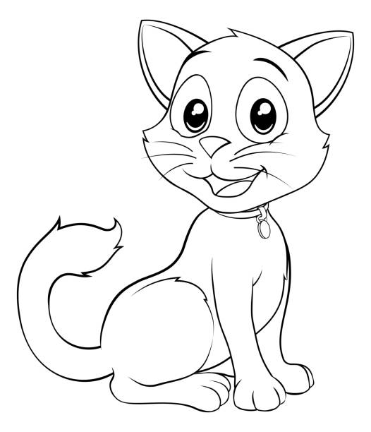 Cat Cute Cartoon Kitten Animal Coloring Book Page A cat cute cartoon kitten animal in black and white outline like a kids coloring book page cute cat coloring pages stock illustrations