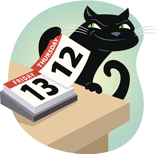 illustrations, cliparts, dessins animés et icônes de chat friday13 c - vendredi 13