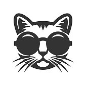 Cat in round sunglasses icon.