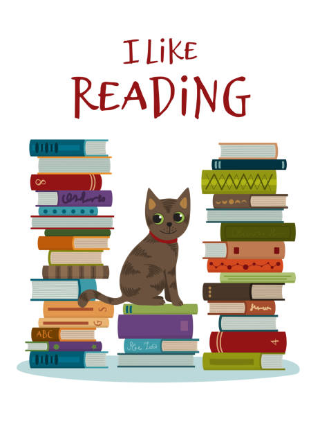ilustrações de stock, clip art, desenhos animados e ícones de cat sitting on a stack of books. - book cat