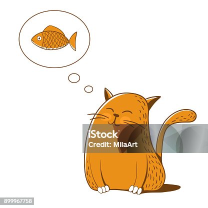 istock Cat thinks about fish. Vector illustration. 899967758