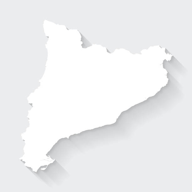 Catalonia map with long shadow on blank background - Flat Design White map of Catalonia isolated on a gray background with a long shadow effect and in a flat design style. Vector Illustration (EPS10, well layered and grouped). Easy to edit, manipulate, resize or colorize. catalonia stock illustrations