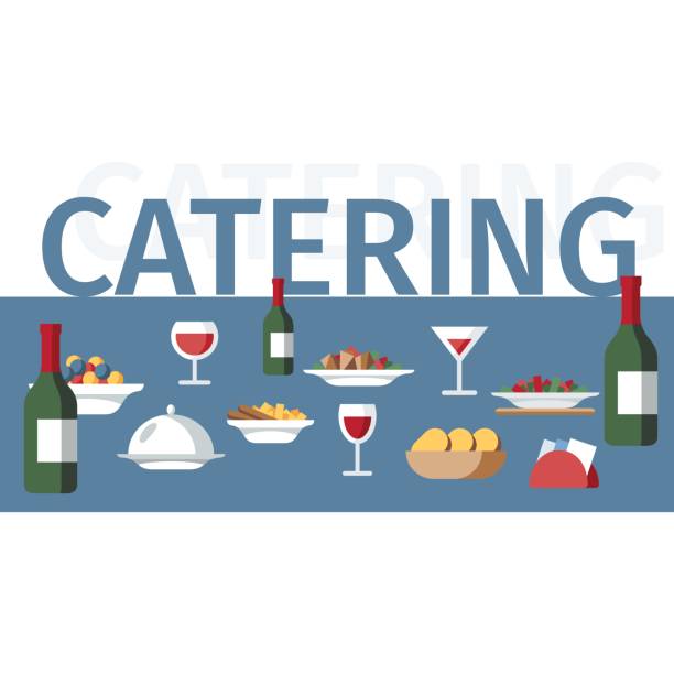 illustrations, cliparts, dessins animés et icônes de service traiteur word concept restaurant banner - apéritif
