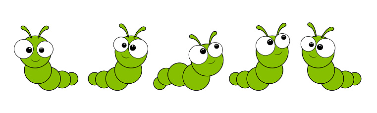 Caterpillars vector set. Cute cartoon worms collection.