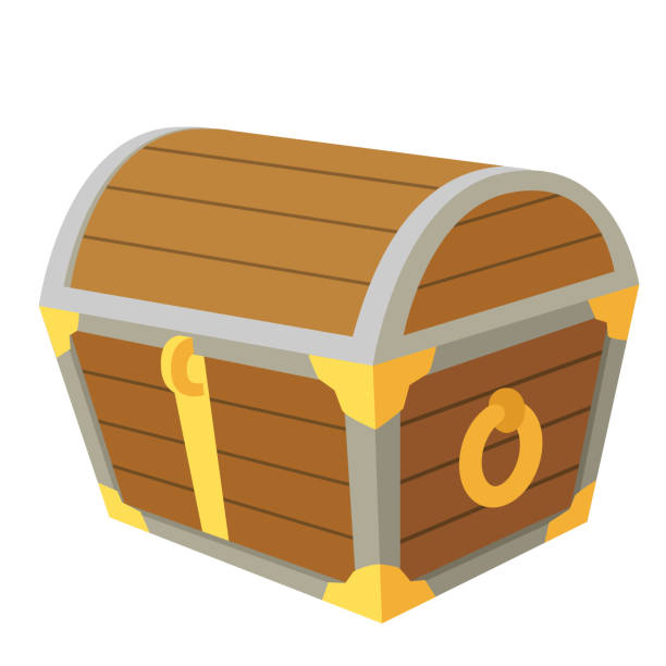 ilustrações de stock, clip art, desenhos animados e ícones de catroon treasure chest flat - arca