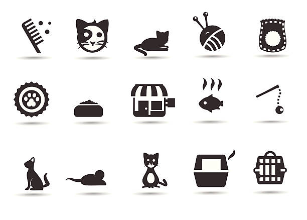 Cats and Kitten Icons Pet and cat icons. Professional vector Icons with Vector EPS file, High resolution jpeg and transparent PNG file.    kitten litter stock illustrations