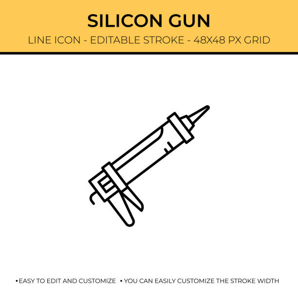Caulking Gun Line Icon Design Caulking Gun Editable Stroke Single Vector Line Icon silicone stock illustrations