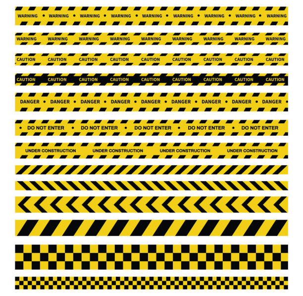 Caution and danger tapes. Warning tape. Black and yellow line striped. Vector illustration Caution and danger tapes. Warning tape. Black and yellow line striped. Vector illustration traffic patterns stock illustrations