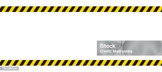 istock Caution border with diagonal stripes in black and yellow. Attention ribbon frame template. Danger crime tape mockup. Restricted zone. Do not cross sign. Forbidden frame with stripes. Vector EPS 10. 1257087367