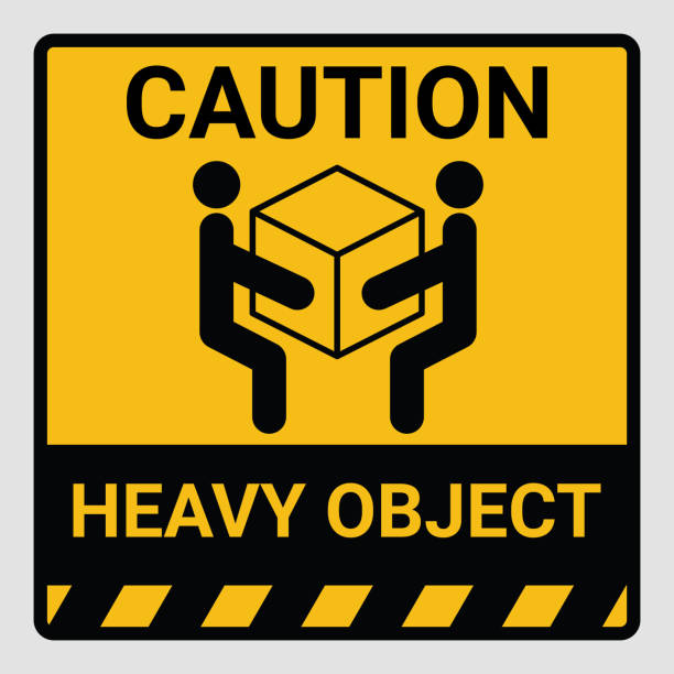 Caution heavy object two persons lift required symbol. Vector illustration of weight warning or beware sign cardboard isolated on gray Background. Label can be use on a box or packaging Caution heavy object two persons lift required symbol. Vector illustration of weight warning or beware sign cardboard isolated on gray Background. Label can be use on a box or packaging. warning symbol illustrations stock illustrations