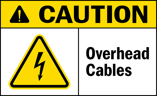 Caution Overhead cables sign.