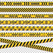 istock Caution perimeter stripes. Isolated black and yellow police line do not cross for criminal scene. Security lines sign or barricade tape vector set 955780932