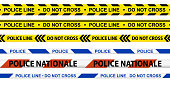 istock Caution tape set. Police line and do not cross ribbons. Yellow warning danger tapes. Abstract warning lines for police, accident, under construction. Horizontal seamless borders. Vector illustration 1405510322