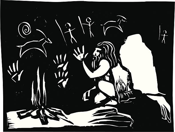 ilustrações de stock, clip art, desenhos animados e ícones de arte rupestre - fire caveman