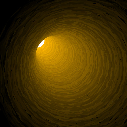 Cave, bright light. Turning. 3D Vector