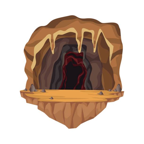 höhle innenszene im tiefen berg - tropfsteinhöhle stalaktiten stock-grafiken, -clipart, -cartoons und -symbole