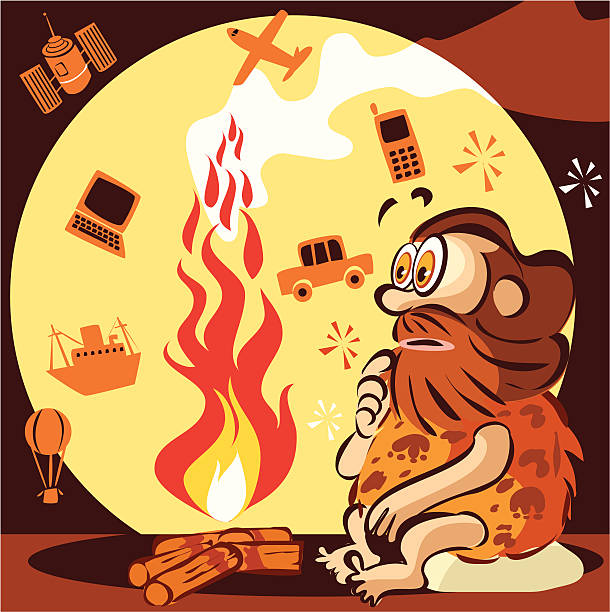 ilustrações de stock, clip art, desenhos animados e ícones de homem das cavernas e os seus sonhos - fire caveman