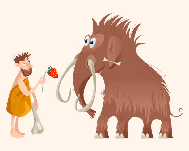 Caveman and mammoth. Ice age. Caveman and mammoth. Ice age. Vector illustration mastodon animal stock illustrations