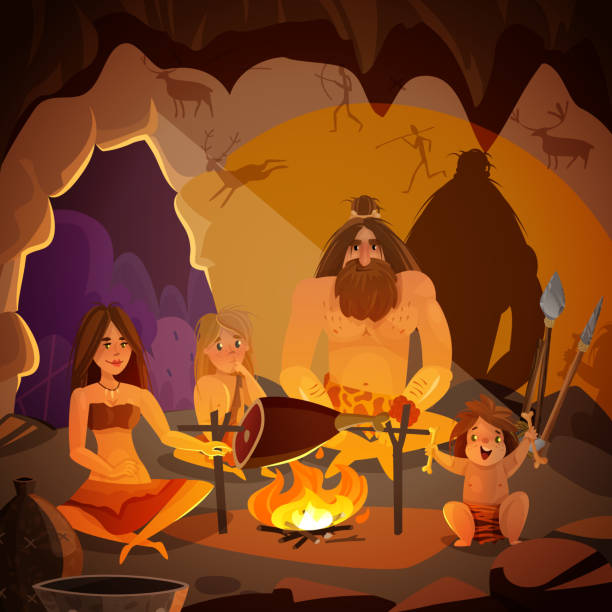 ilustrações de stock, clip art, desenhos animados e ícones de caveman illustration - fire caveman