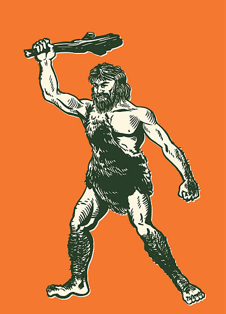höhlenmann mit club - neandertaler stock-grafiken, -clipart, -cartoons und -symbole