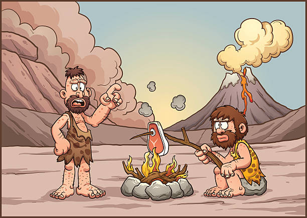 ilustrações de stock, clip art, desenhos animados e ícones de cavemen a falar - fire caveman