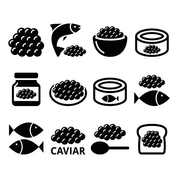 ilustraciones, imágenes clip art, dibujos animados e iconos de stock de caviar, roe, huevos conjunto de iconos de pescado - roe