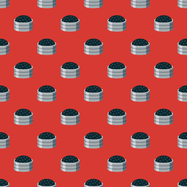 Caviar Russian Food Pattern A seamless pattern created from a single flat design icon, which can be tiled on all sides. File is built in the CMYK color space for optimal printing and can easily be converted to RGB. No gradients or transparencies used, the shapes have been placed into a clipping mask. roe stock illustrations